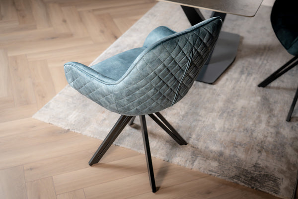 Velvet Swivel Dining Chair Petrol Blue with Black Legs – Terra