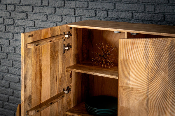 Sunset Handmade Solid Mango Wood Highboard in Natural with Golden Legs 100 cm