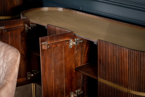 Elegance Solid Mango Wood Sideboard with Gold Iron Legs and a Trim 150 cm