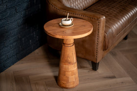 Solid Acacia Wood Side Table 40 cm with Sculptural Pedestal Base – Aria