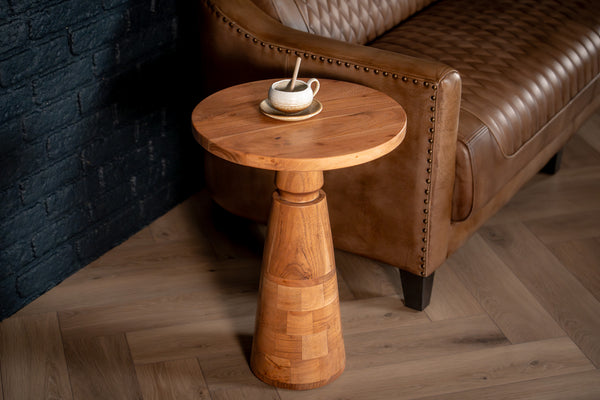 Solid Acacia Wood Side Table 40 cm with Sculptural Pedestal Base – Aria