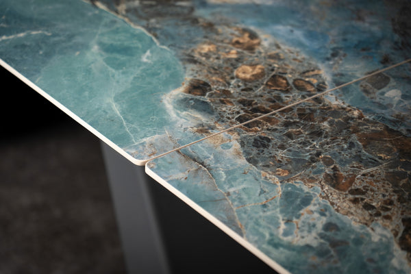 OASIS Extendable Italian Sintered Stone Dining Table in Crystal Blue Marble Look 160-200-240 cm