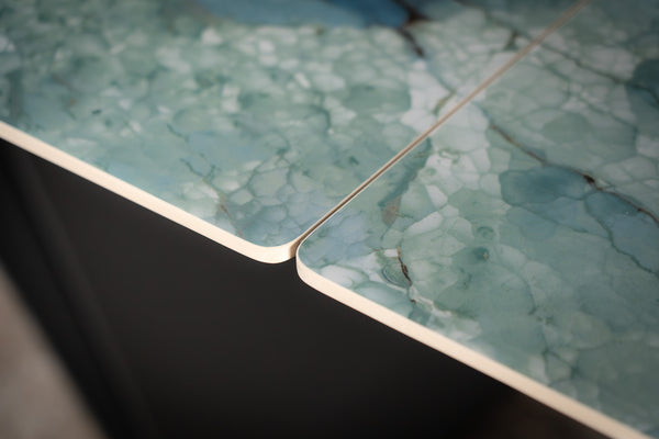 Apollo Extendable Italian Sintered Stone Dining Table in Crystal Blue Marble Look 180-220-260 cm