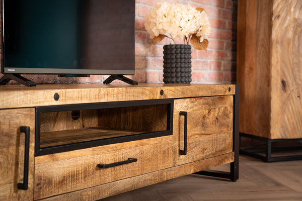 Iron Industrial Style Large Mango Wood Sideboard TV unit Lowboard 200 cm