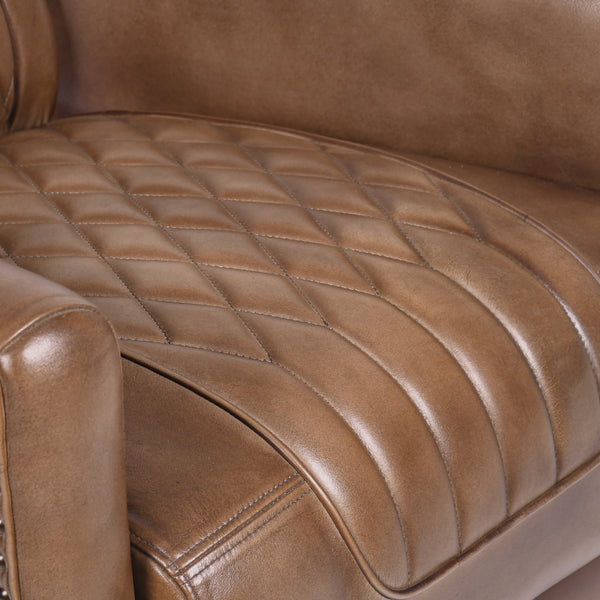 Chicago Club Genuine Leather Armchair in Vintage Brown with Wooden Legs