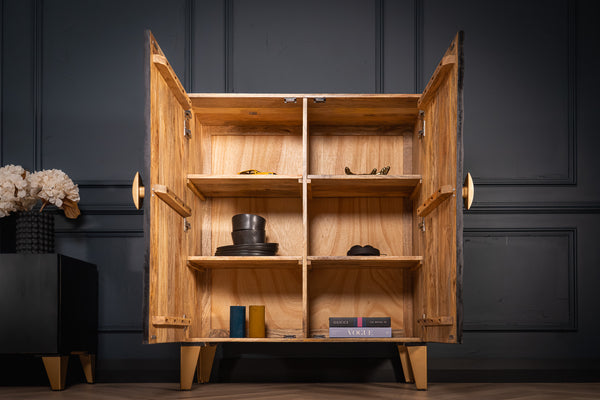 Sunset Handmade Solid Mango Wood Highboard Black 100 cm