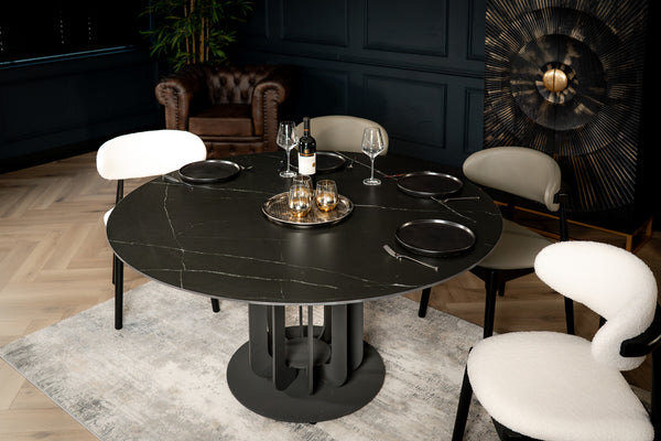 Fresco Italian Sintered Stone Round Dining Table in Black Manhattan Marble 150 cm