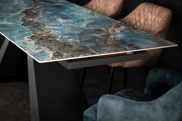 OASIS Extendable Italian Sintered Stone Dining Table in Crystal Blue Marble Look 160-200-240 cm