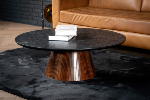 Solid Mango Wood Coffee Table Black Mosaic Top 100 cm – Portofino Fluted Base