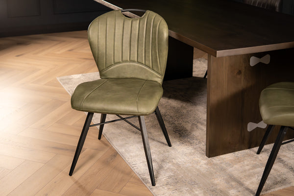 Orion Faux Leather Dining Chair in Olive Green with Black Powder Coated Metal Legs