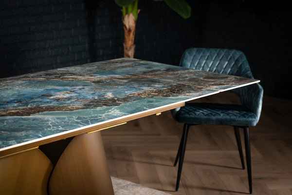 Nemesis Extendable Italian Sintered Stone Dining Table in Crystal Blue Marble Look 180-220-260 cm