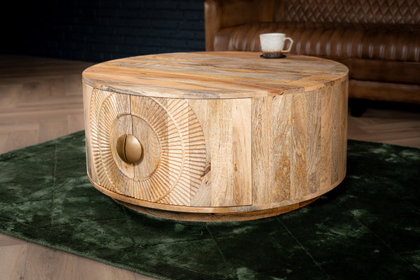 Solid Mango Wood Coffee Table with Storage Natural Brown 90 cm – Sunset Collection