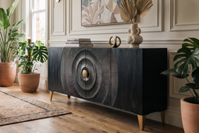 Solid Mango Wood Sideboard Black 177 cm – Sunset