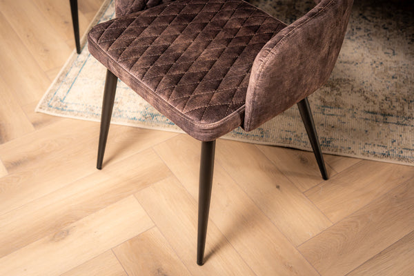 Glamour Elegant Grey Dark Brown Velvet Chair with Decorative Quilting and Black Legs