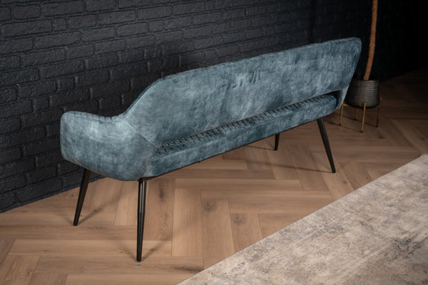 Glamour Elegant Petrol Blue Velvet Bench with Black Coated Legs 160 cm