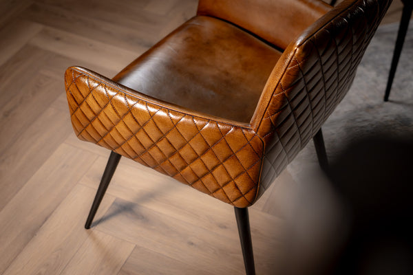 Genuine Leather Dining Armchair Antique Brown with Black Legs – Hudson