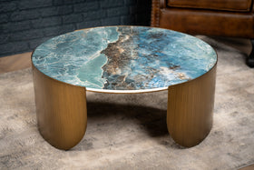 Petroio Italian Sintered Stone Round Coffee Table in Crystal Blue Marble Look90 cm