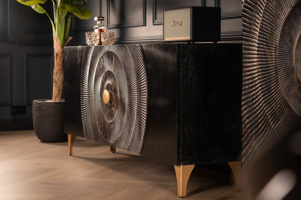 Sunset Handcrafted Solid Mango Wood Black Sideboard 177 cm 2.0