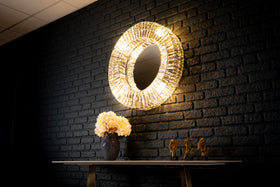 Aurora Crystal Handcrafted Round Wall Lamp Mirror 75cm