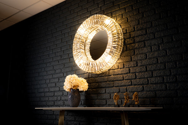 Aurora Crystal Handcrafted Round Wall Lamp Mirror 75cm