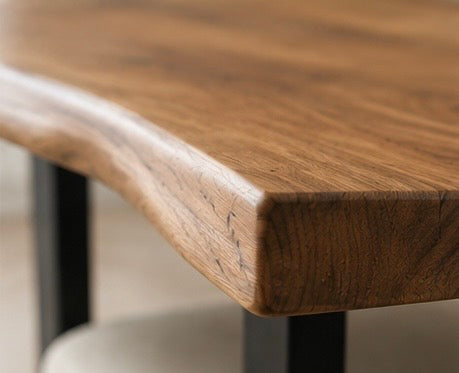 Solid Acacia Wood Iron Dining Table with Butterfly Inserts 220cm - Aspen Live Edge Light Brown