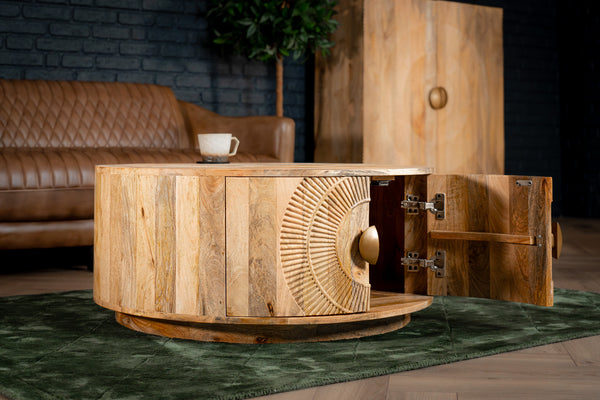 Solid Mango Wood Coffee Table with Storage Natural Brown 90 cm – Sunset Collection