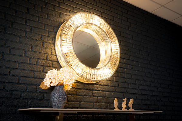 Aurora Halo Handcrafted Round Mirror Wall Lamp 90cm