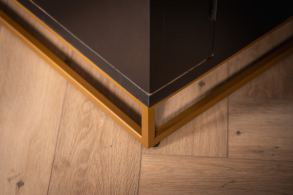 Sunset Handcrafted bar cabinet black gold solid mango wood metal frame 140 cm