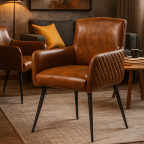 Genuine Leather Dining Armchair Antique Brown with Black Legs – Hudson