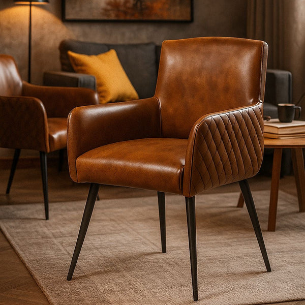 Genuine Leather Dining Armchair Antique Brown with Black Legs – Hudson
