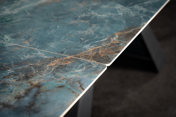 OASIS Extendable Italian Sintered Stone Dining Table in Crystal Blue Marble Look 160-200-240 cm