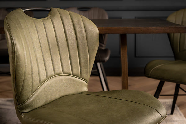Orion Faux Leather Dining Chair in Olive Green with Black Powder Coated Metal Legs