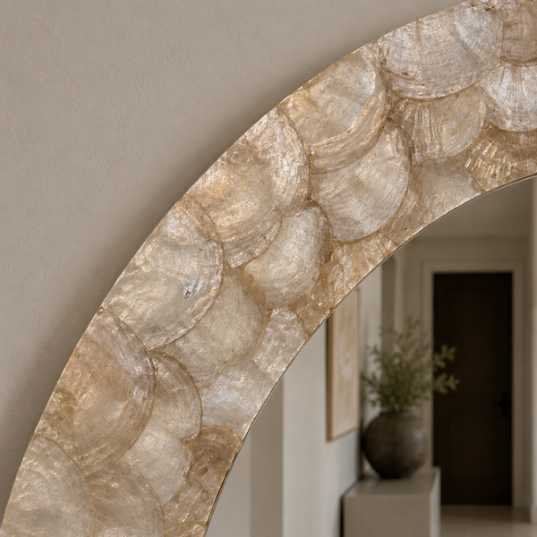 Round Capiz Shell Wall Mirror - Antique Gold Statement Mirror 75cm