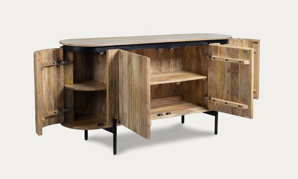 Solid Mango Wood Sideboard Natural Brown with Fluted Front 160 cm – Reno