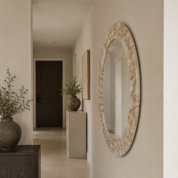 Round Capiz Shell Wall Mirror - Antique Gold Statement Mirror 75cm