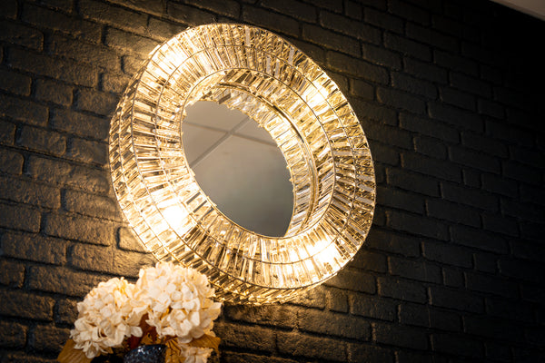Aurora Crystal Handcrafted Round Wall Lamp Mirror 75cm