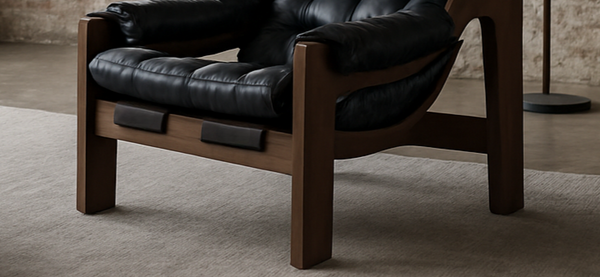 Bahamas Genuine Leather Lounge Armchair with Acacia Wood Frame