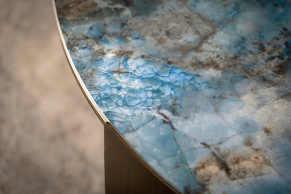 Petroio Italian Sintered Stone Round Coffee Table in Crystal Blue Marble Look90 cm