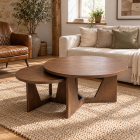 Solid Mango Wood Brown Coffee Tables 70–100cm – Vienna Set of 2