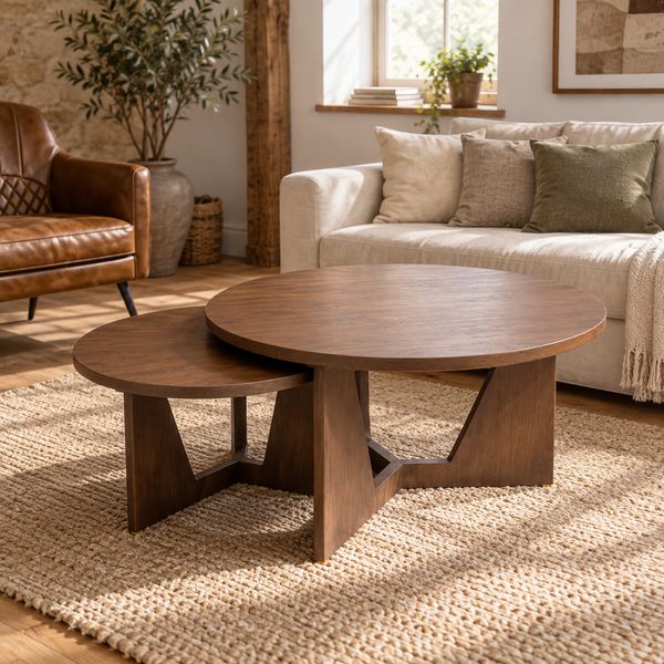 Solid Mango Wood Brown Coffee Tables 70–100cm – Vienna Set of 2