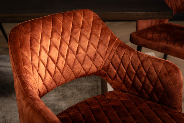 Glamour Elegant Brown Rust Velvet Chair with Decorative Quilting and Black Legs