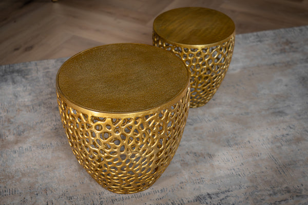 Golden Coral Aluminium Design Gold Side Table Set of two 40cm/30cm