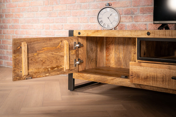 Iron Industrial Style Large Mango Wood Sideboard TV unit Lowboard 200 cm