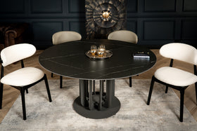 Fresco Italian Sintered Stone Round Dining Table in Black Manhattan Marble 150 cm