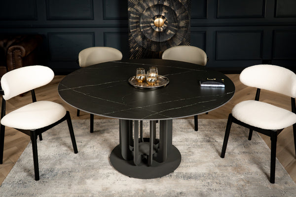 Fresco Italian Sintered Stone Round Dining Table in Black Manhattan Marble 150 cm