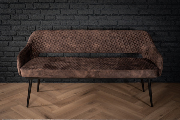 Glamour Elegant Grey Dark Brown Velvet Bench with Black Coated Legs 160 cm