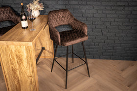 Glamour Elegant Grey Dark Brown Velvet Barstool with Black Coated Legs