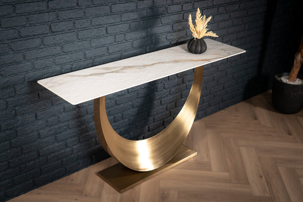Cetona Italian Sintered Stone Console Table in White Concrete Gold Marble Look 160 cm