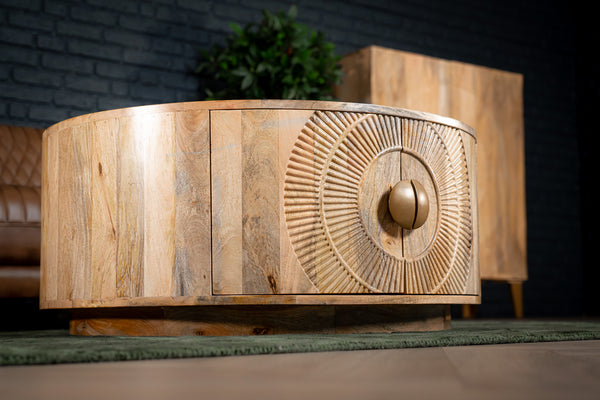 Solid Mango Wood Coffee Table with Storage Natural Brown 90 cm – Sunset Collection