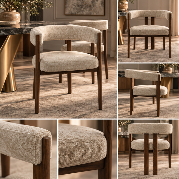 Beige Textured Upholstered Dining Armchair - Lyon
